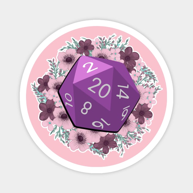 Dungeons and Dragons Purple D20 with Flowers| D&D Magnet by AmandaPandaBrand